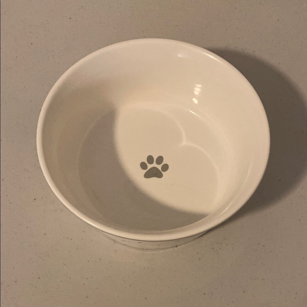 White Pet Bowl with Paw Print